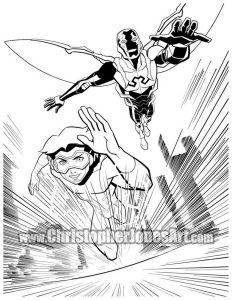 Bluepulse Black and White Print with Impulse and Blue Beetle